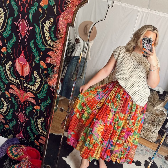Vintage Dresses & Skirts - Vintage Patchwork Multicolored Full Circle Maxi Skirt Size Small
